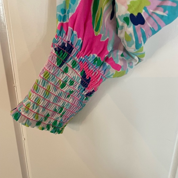 Lilly Pulitzer Romper Size Medium Green Blue Pink and White Floral Pattern - Picture 5 of 11